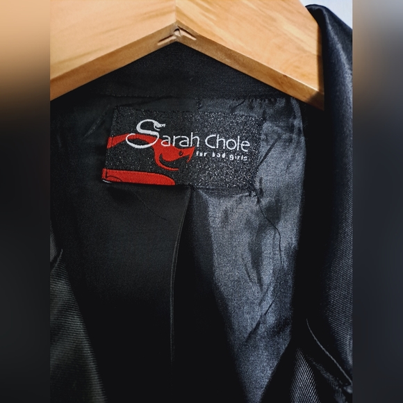 Jacket, black, rhinestones, jewel buttons, three buttons, shiny fabric - Picture 6 of 10